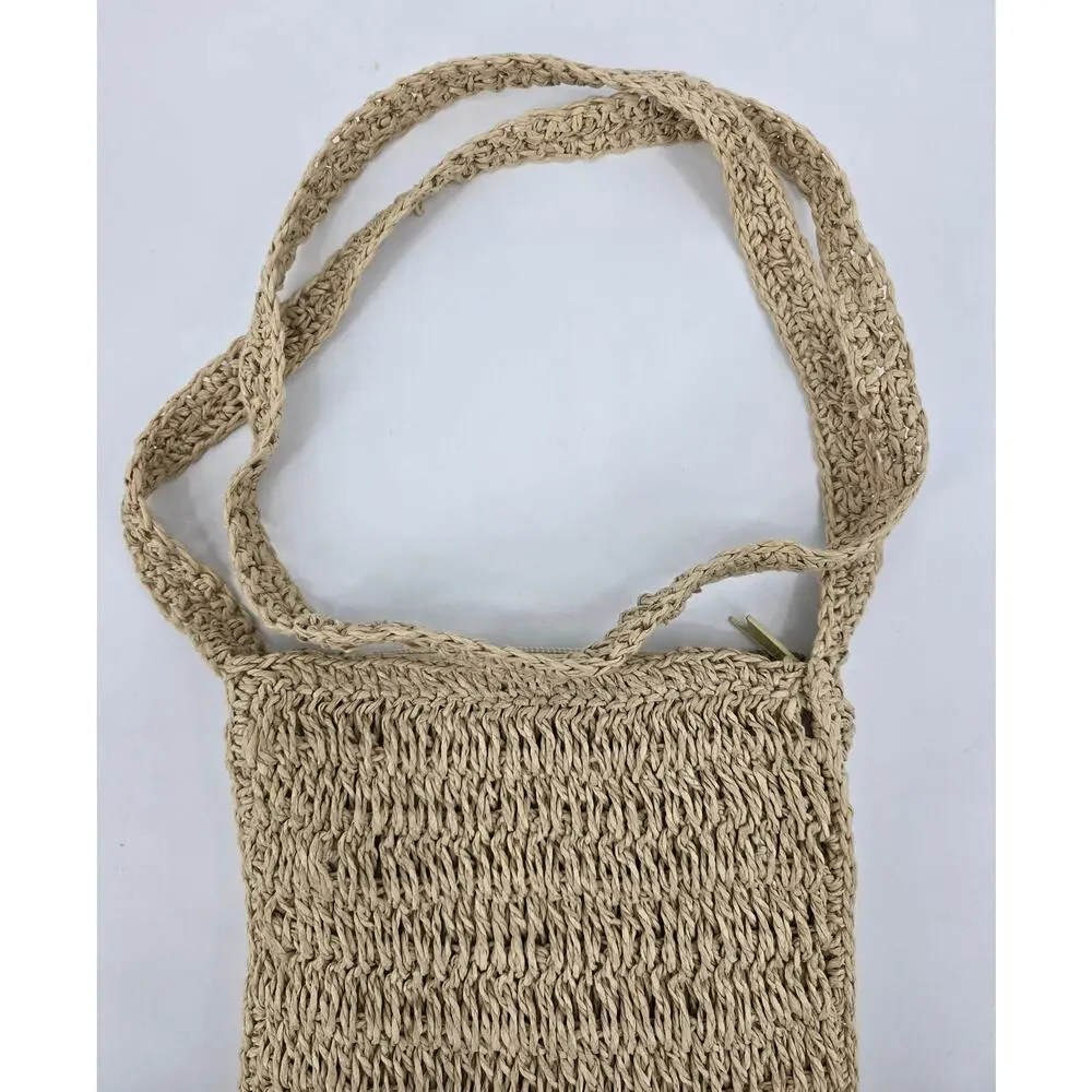St. John’s Bay 90s Woven Straw Crossbody Bag Beaded Accents Indie‎ Boho Festival